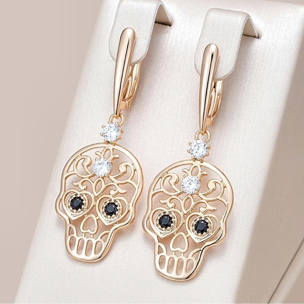 COPY - Rose Gold Sugar Skull Natural AAA Zircon Earrings
